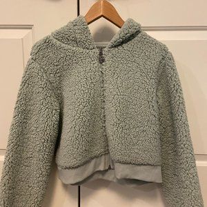 Hollister Reversible Zip Up Crop Sherpa Hoodie -Mint Green - Size Small